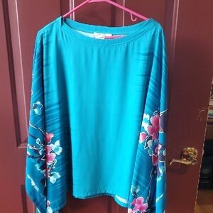 Chico's Blue Bell Sleeve Blouse with Floral Design
